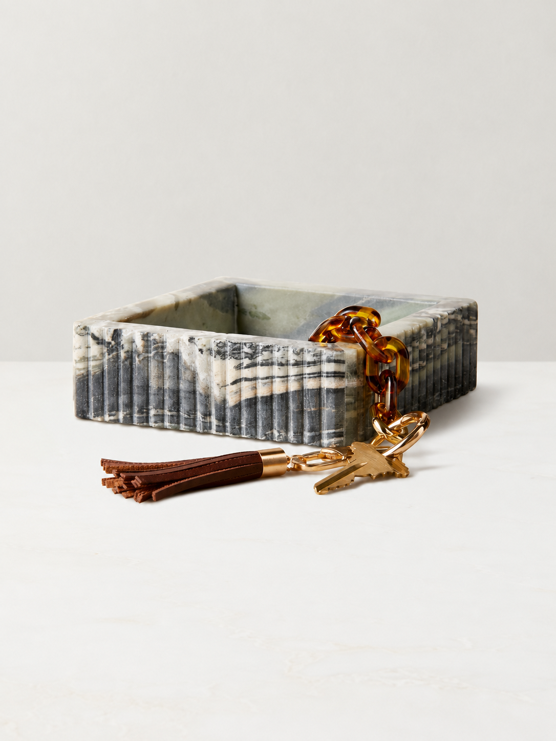 Luke jade marble ribbed catchall dish
