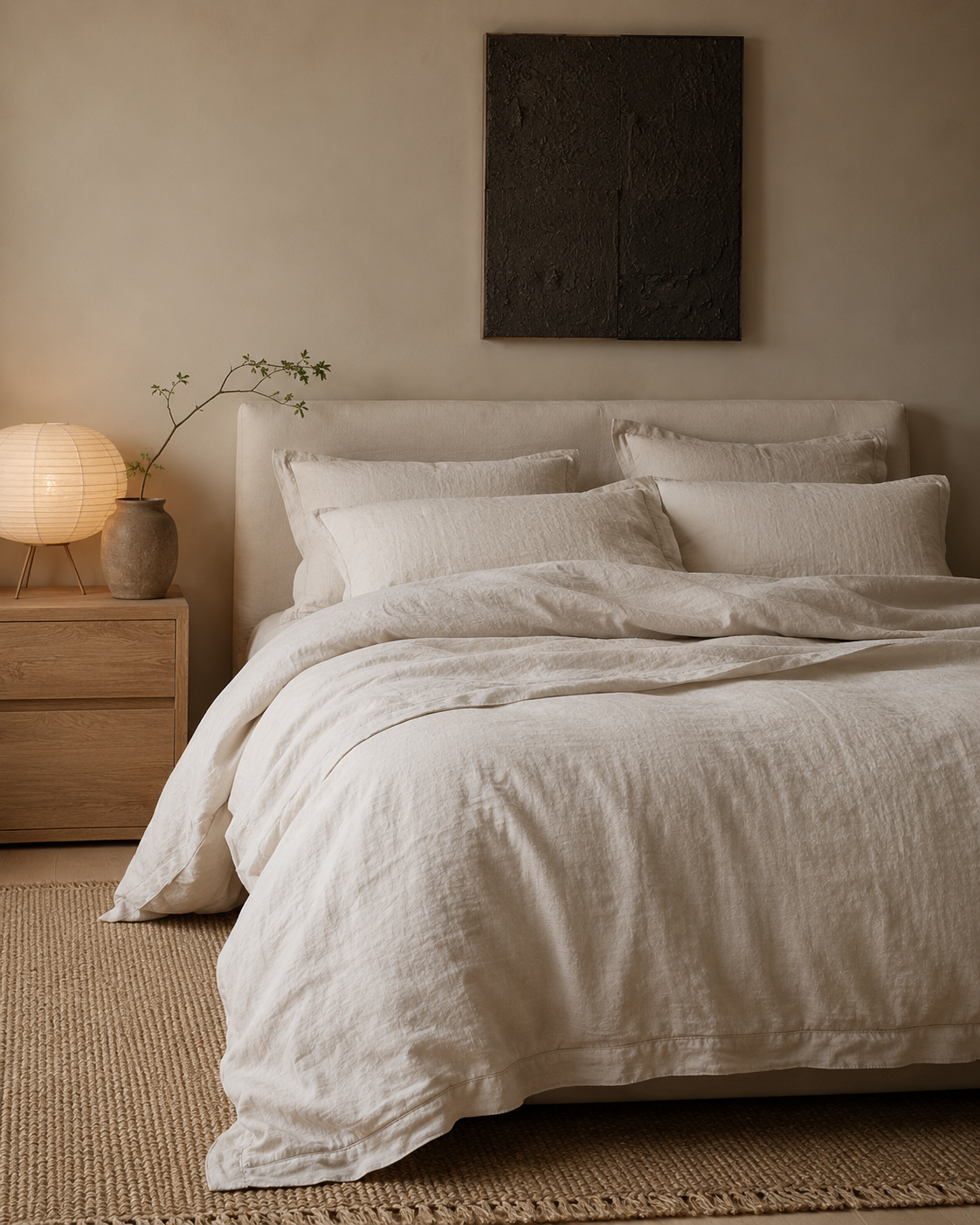 The Serene bedroom — styled room render