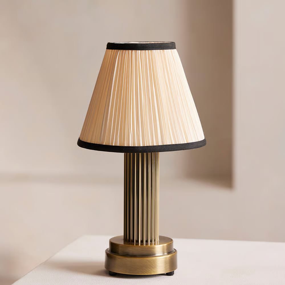 Brass portable table lamp with pleated shade